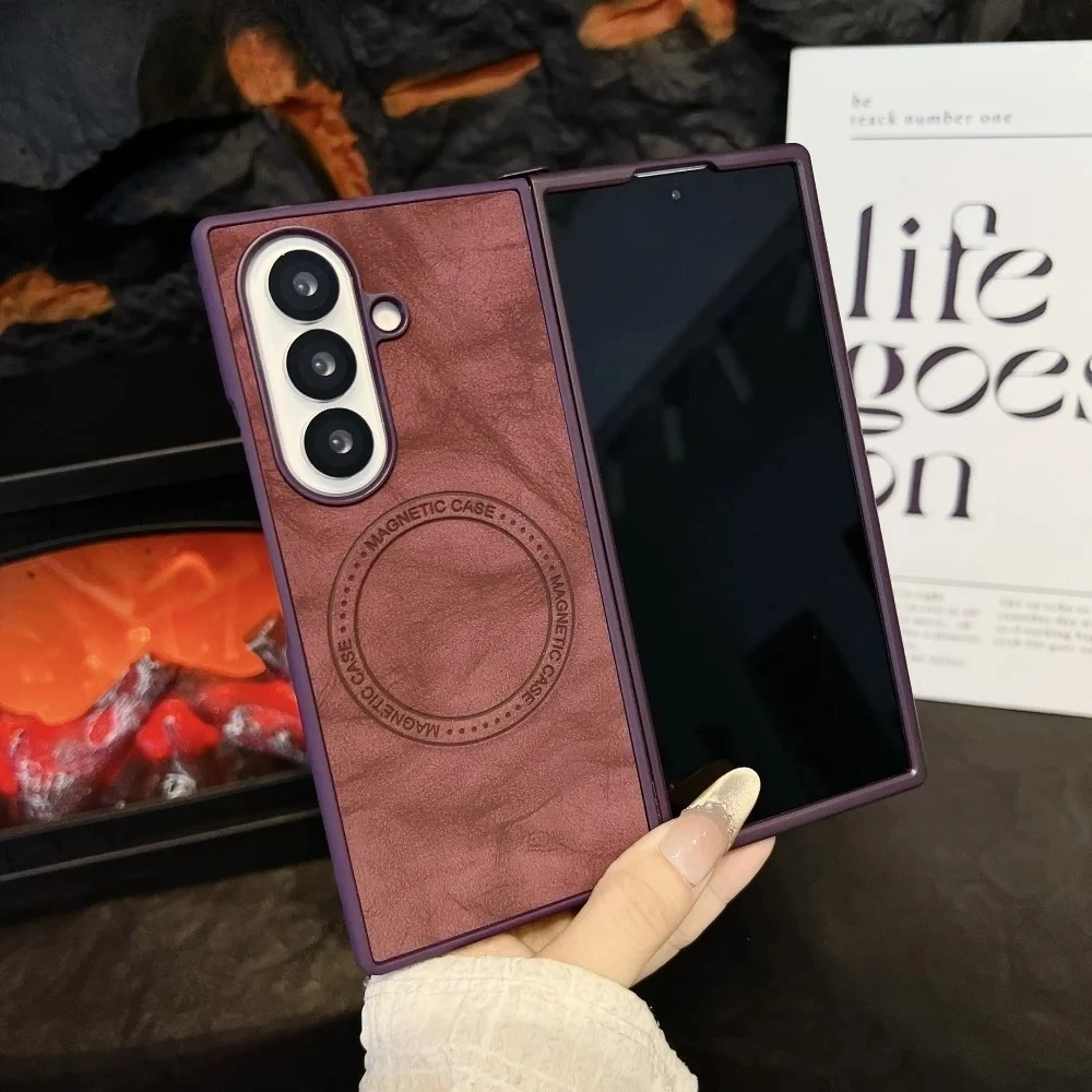 

Деловой ретро-текстура Skin touch Кожаный чехол с беспроводной зарядкой для Samsung Galaxy Z Fold 7 6 5 4 3 5G Силиконовый мягкий чехол-бампер