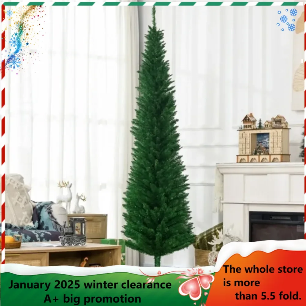 The 7-foot-tall artificial Christmas tree comes in a slim pencil pattern, with 499 branches adding a lush look to the tree