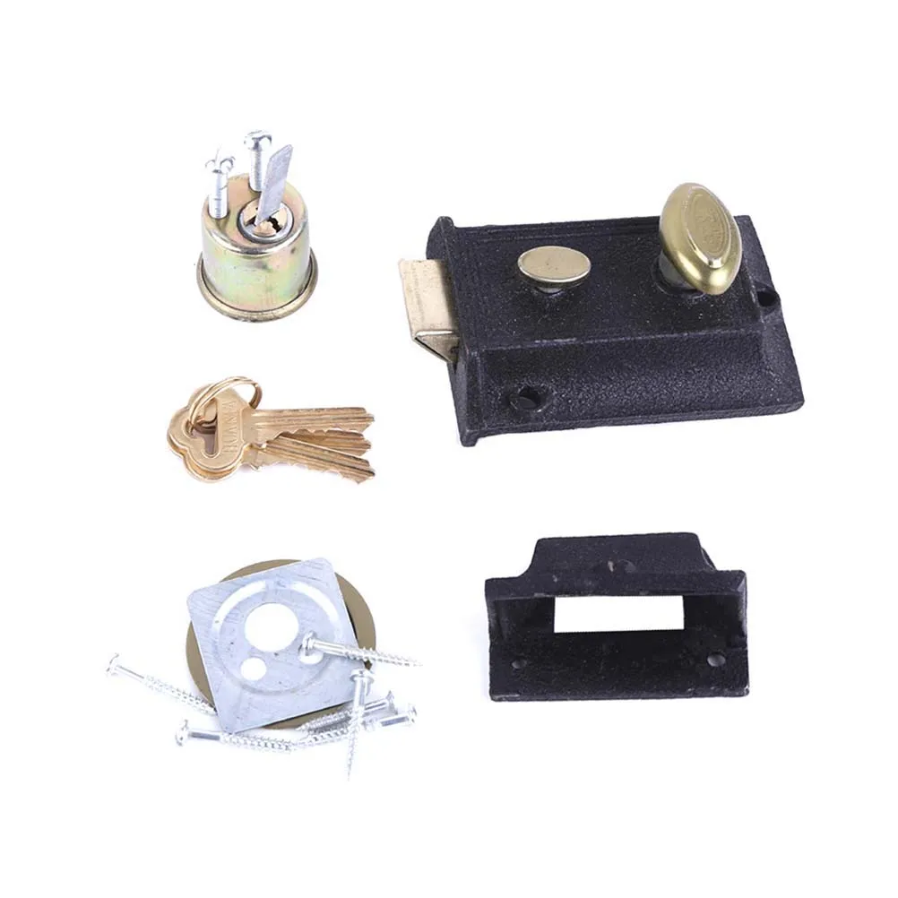 

Vintage Spring Outer Door Lock Cast Iron Lock Durable Anti-theft Lock for Home Security (6140 Iron Core)