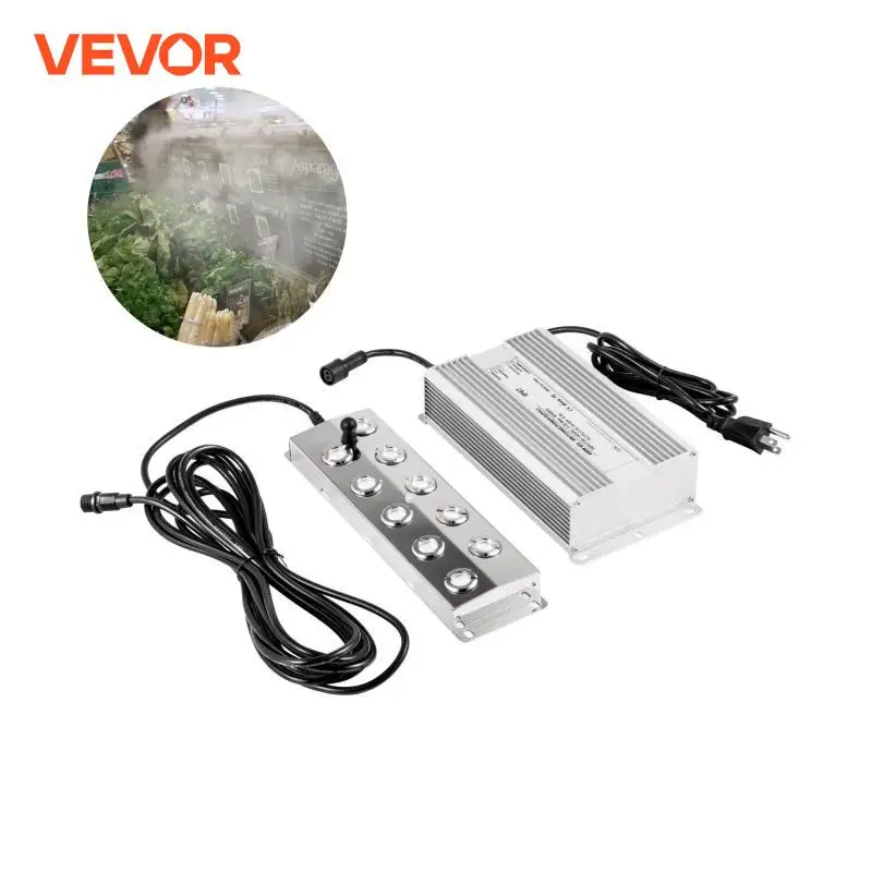 VEVOR Mist Maker10/12Head Ultrasonic Mist Fogger with Waterproof Power Supply Ultrasonic Fogger Humidifier Stainless Steel Pond