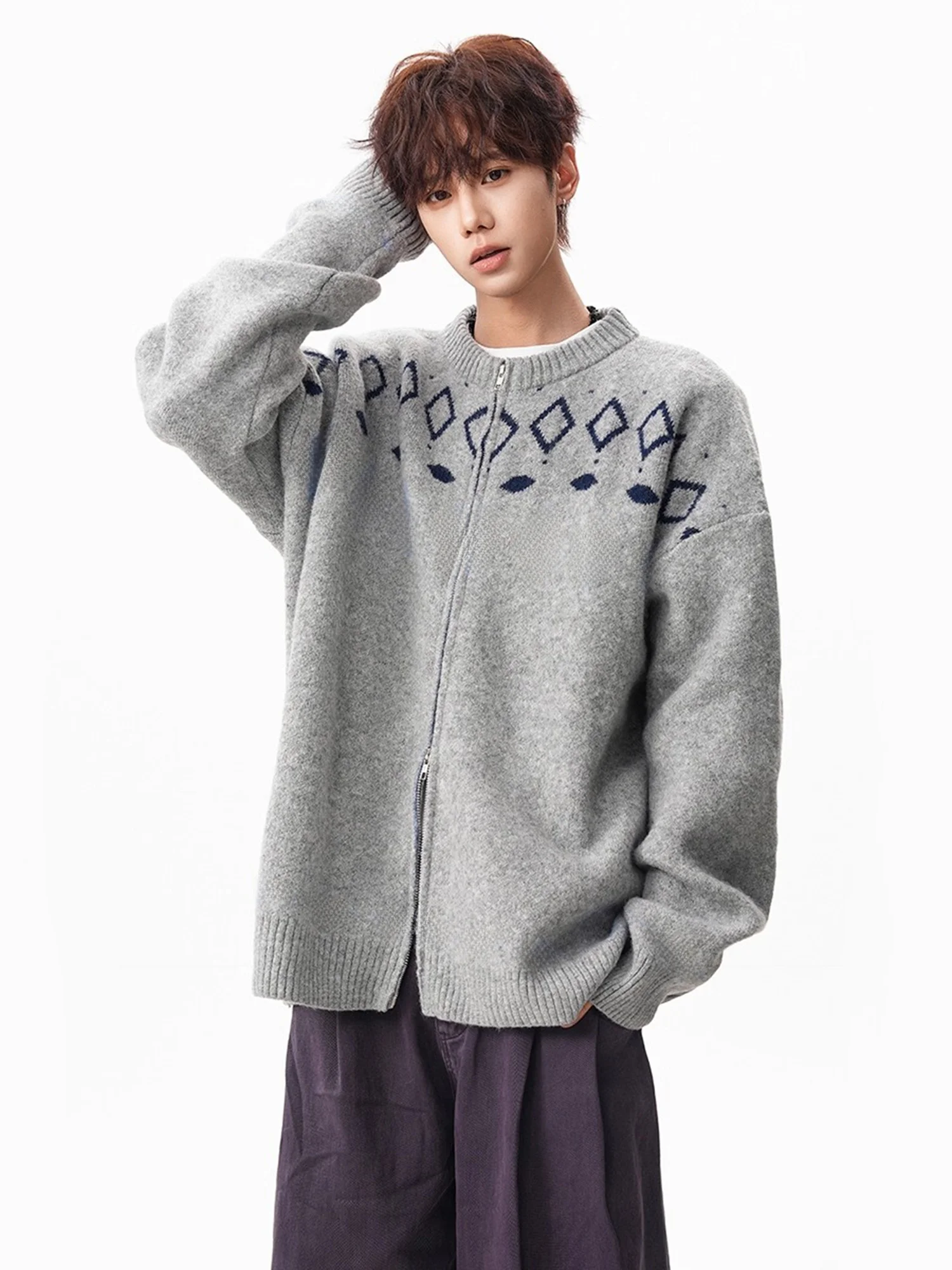 

Мужской вязаный круглый свитер Ne, повседневный свободный свитер с узором Sle Island, верхняя одежда для пар, длинное волокно из полиэстера