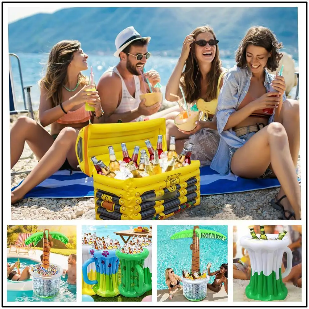 Inflatable Coconut Palm Tree Cooler Ice Bucket Pool Party Accessories Drink Coasters Beverage Bar Coconut Tree Toys Drink Holder