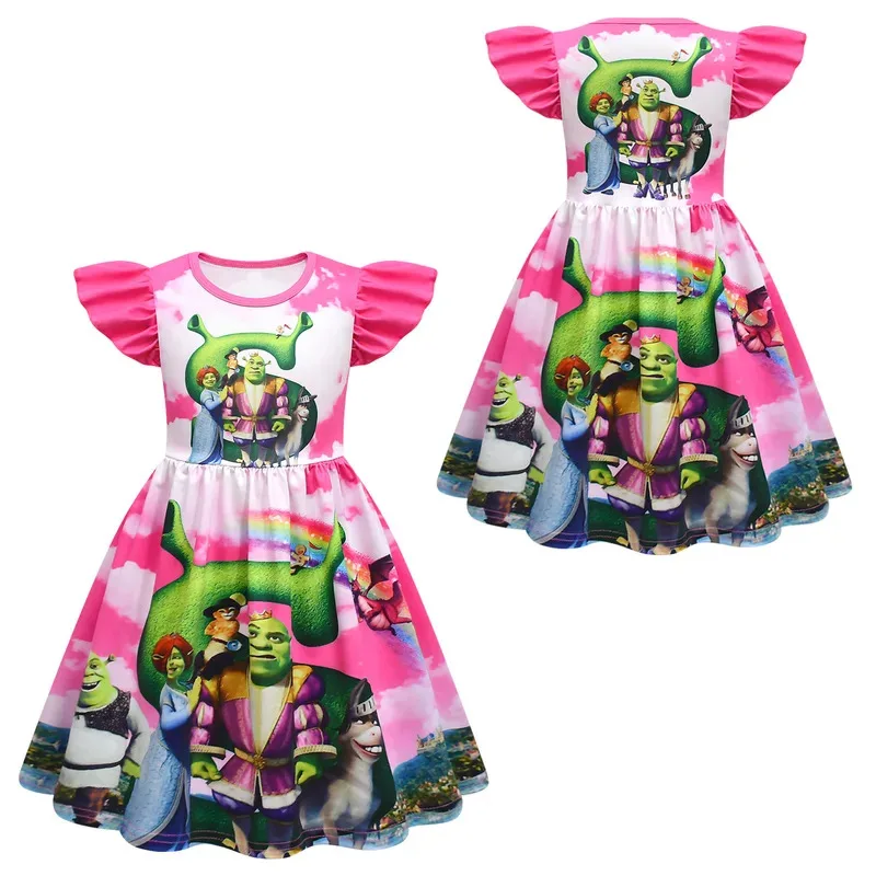zz04zz12Shreks فستان الأطفال فيلم Shreks فيونا طباعة فساتين الأميرة الرسوم كاجوال ملابس الفتيات حفلة عيد ميلاد كرنفال Co