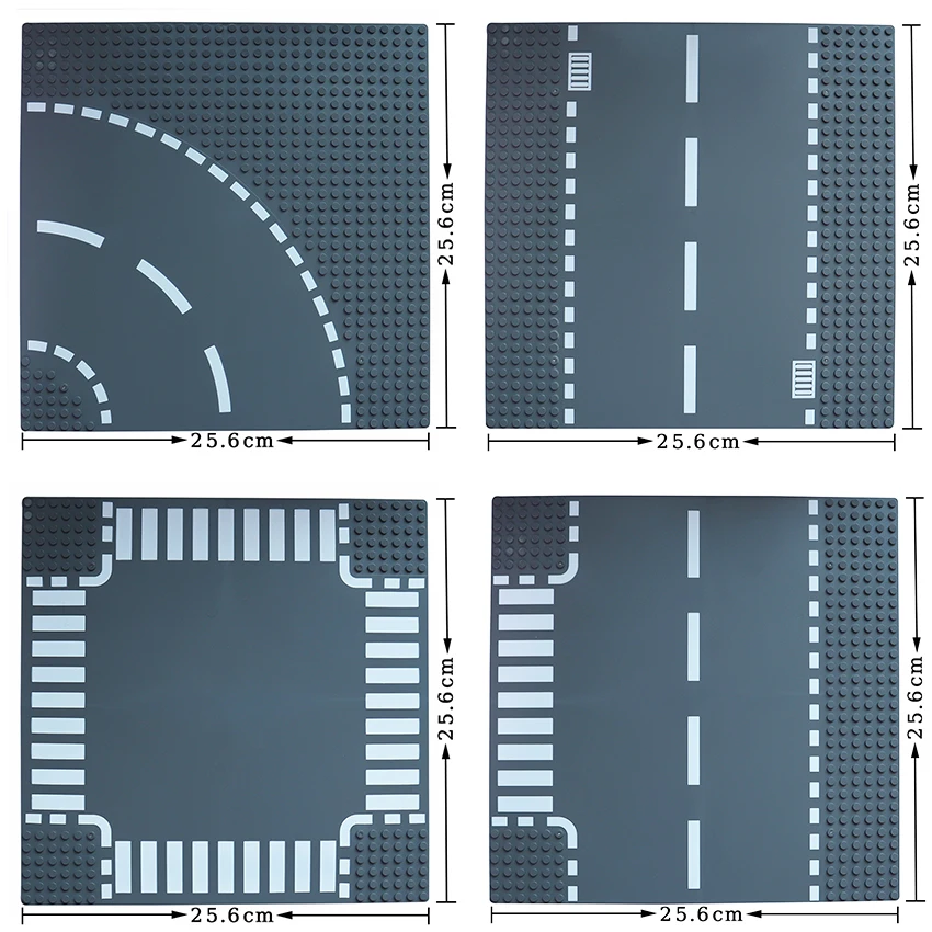 Classic City Road Street Baseplate Straight Crossroad Curve T-Junction Building Blocks Small Particle Base Plate DIY Brick Toys