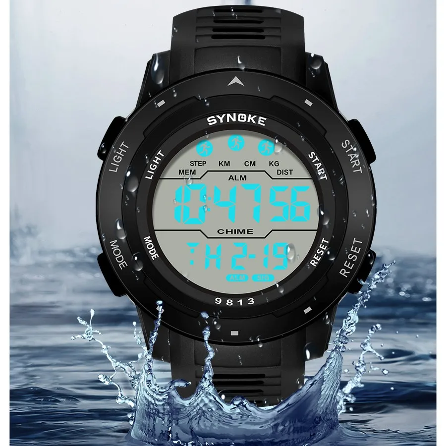 SYNOKE Men Digital Watch Sports Watches Timing Function Alarm Clock Waterproof 50M Digital Watch Military Clock Large Screen