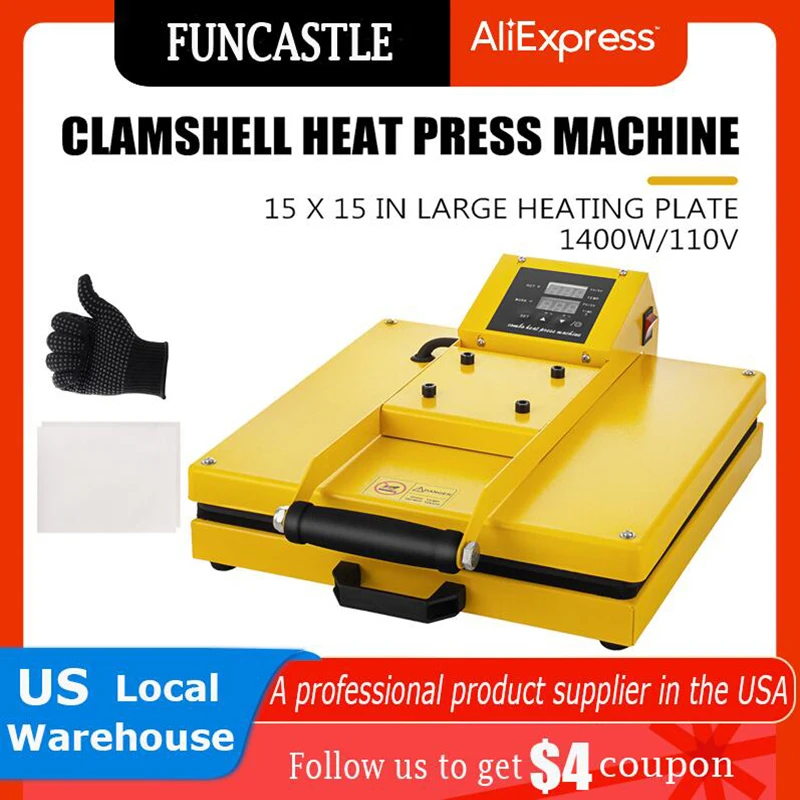 

15"X15" Clamshell T-shirt Heat Press Machine Heat Transfer DIY Digital Sewing Away Embossing Folder Sublimation Printing Machine