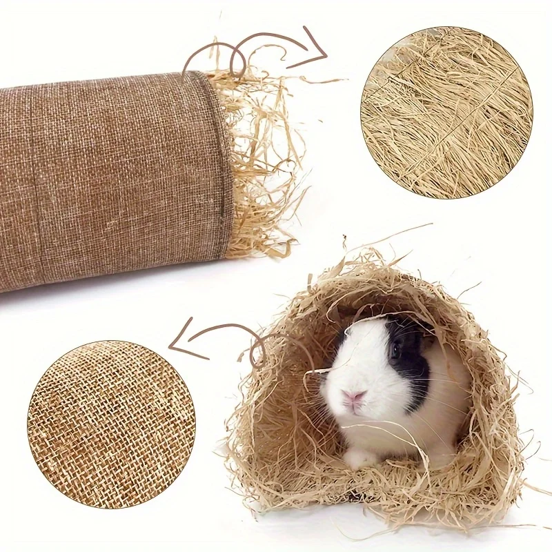 Hideaway Grass Rabbit Hideout Bunny Hideaway Hut Guinea Pig Leinen Langlebiger Tunnel mit Aktivitätsspielzeug für kleine Tiere – Detail 1