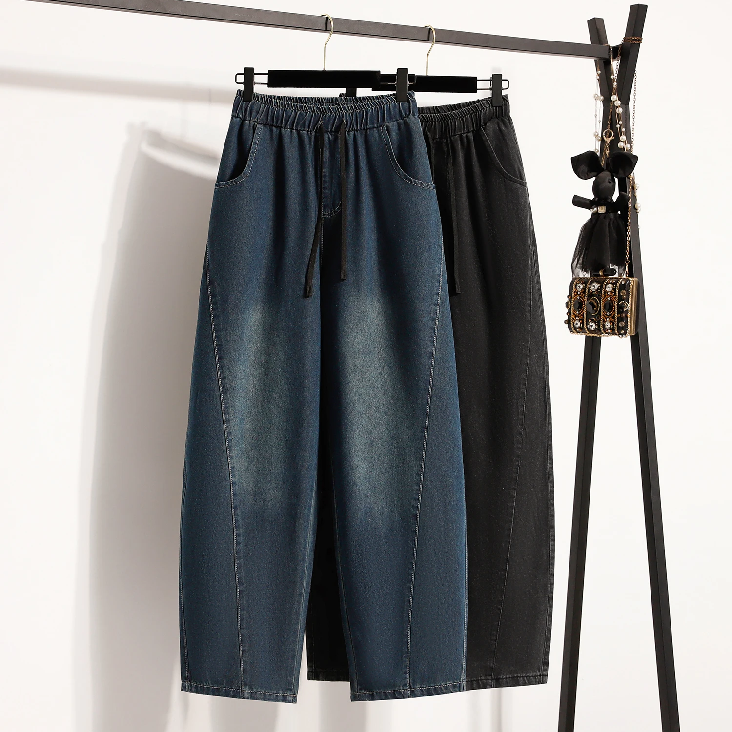 Plones Vaqueros de Cintura Alta y Pierna Ancha para Mujer, Primavera 2025, Hoados, Talla ande, Estilo Harlan, Denim B...
