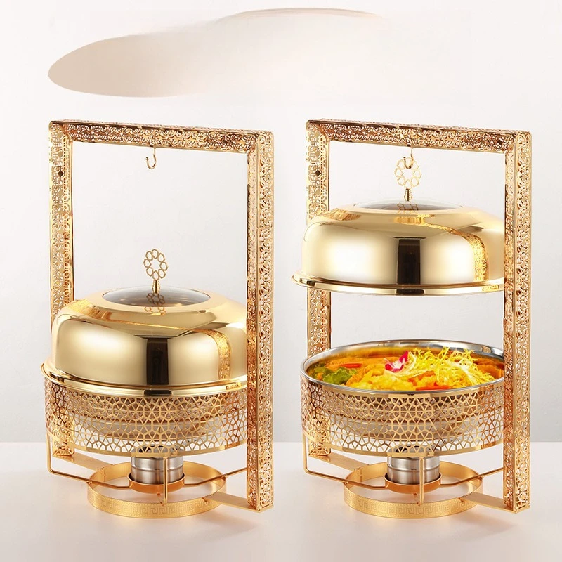 

Stainless steel hanging lid alcohol pot hotel restaurant buffet furnace circular thermal insulation heating furnace 8L