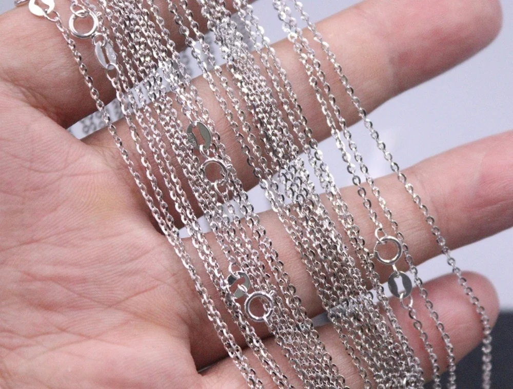 Real Pure 18K White Gold Chain Women Gift 1.5mm Width O Link Necklace 1.89g /50cm