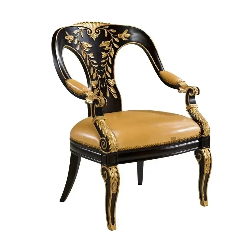 Solid wood carved gold lounge chair Neoclassical Lacassa study book chair sofa single chair