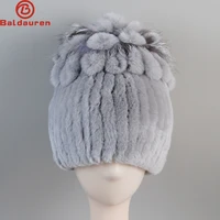 Russia Hot 100% Genuine  ladies elegant princess beanies Hats Winter Real Fur Hat Women Good Elastic Knitted Rex Rabbit Fur Caps