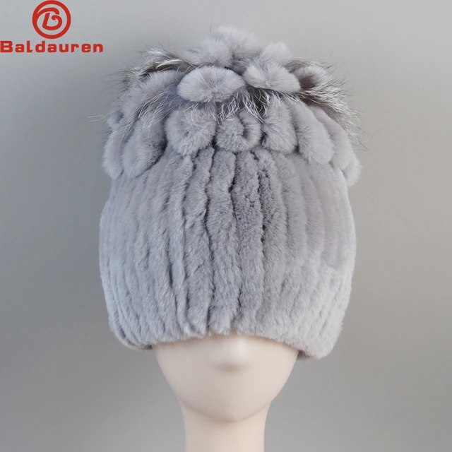 Russia Hot 100% Genuine  ladies elegant princess beanies Hats Winter Real Fur Hat Women Good Elastic Knitted Rex Rabbit Fur Caps