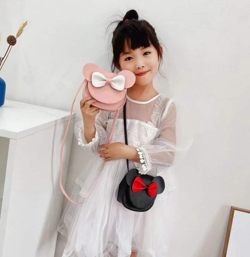 Childrens cartoon messenger bag Kids fashion pu leather crossbody bags Toddlers cute bowknot Purse Baby girls mini wallet NAB292