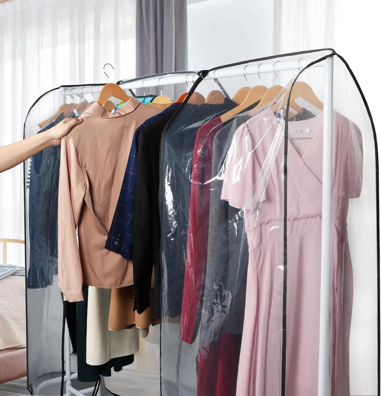 Waterproof Clear Garment Rack Cover Transparent Clothes Storage with 2 Durable Zippers for Clothing Protection