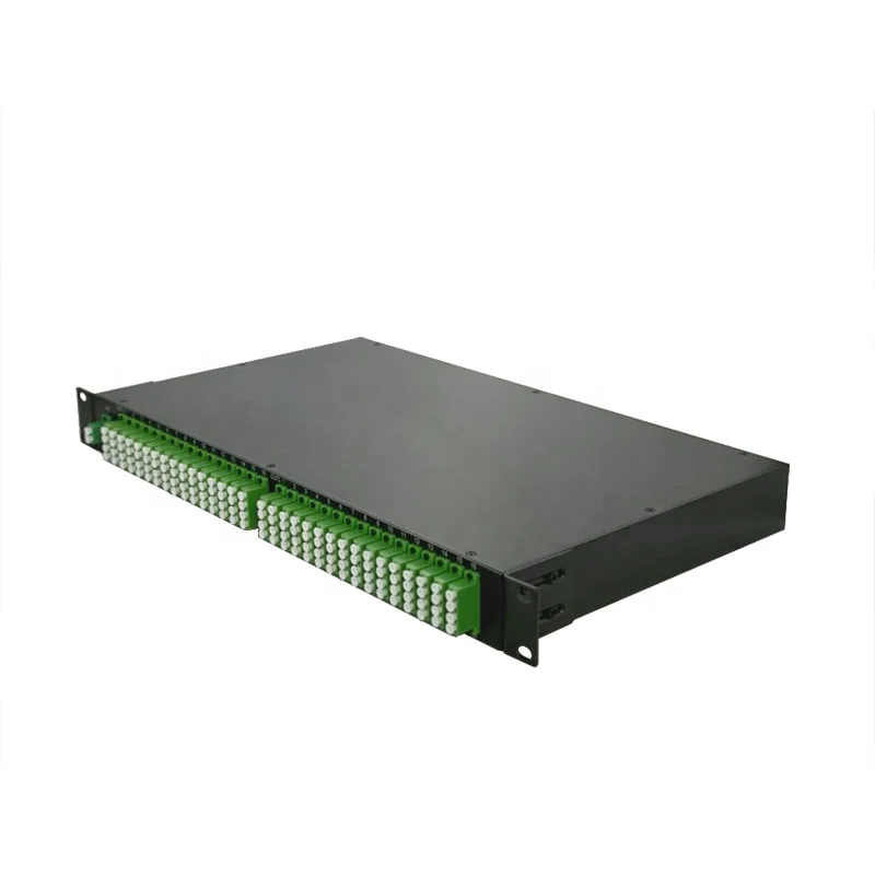 SM 1U 19 '' Preto Montagem em Rack Relação Dividida 50/50 2(1x64) Divisor PLC Óptico com Adaptador de Conector LC APC