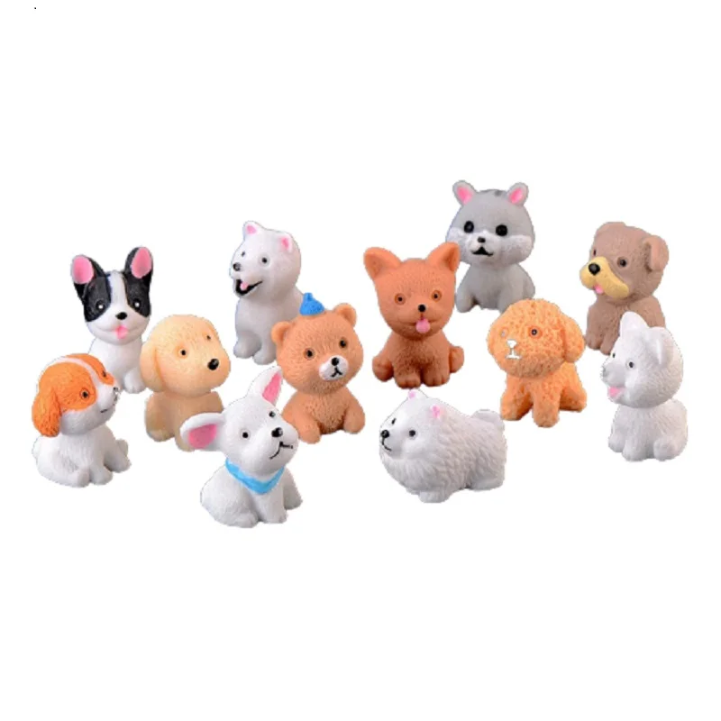 12/1pcs Resin Dog Ornament Miniature Figurines Decoration Teddy Pomeranian Bear Bulldog Samoyed for Fairy Garden Micro Landscape