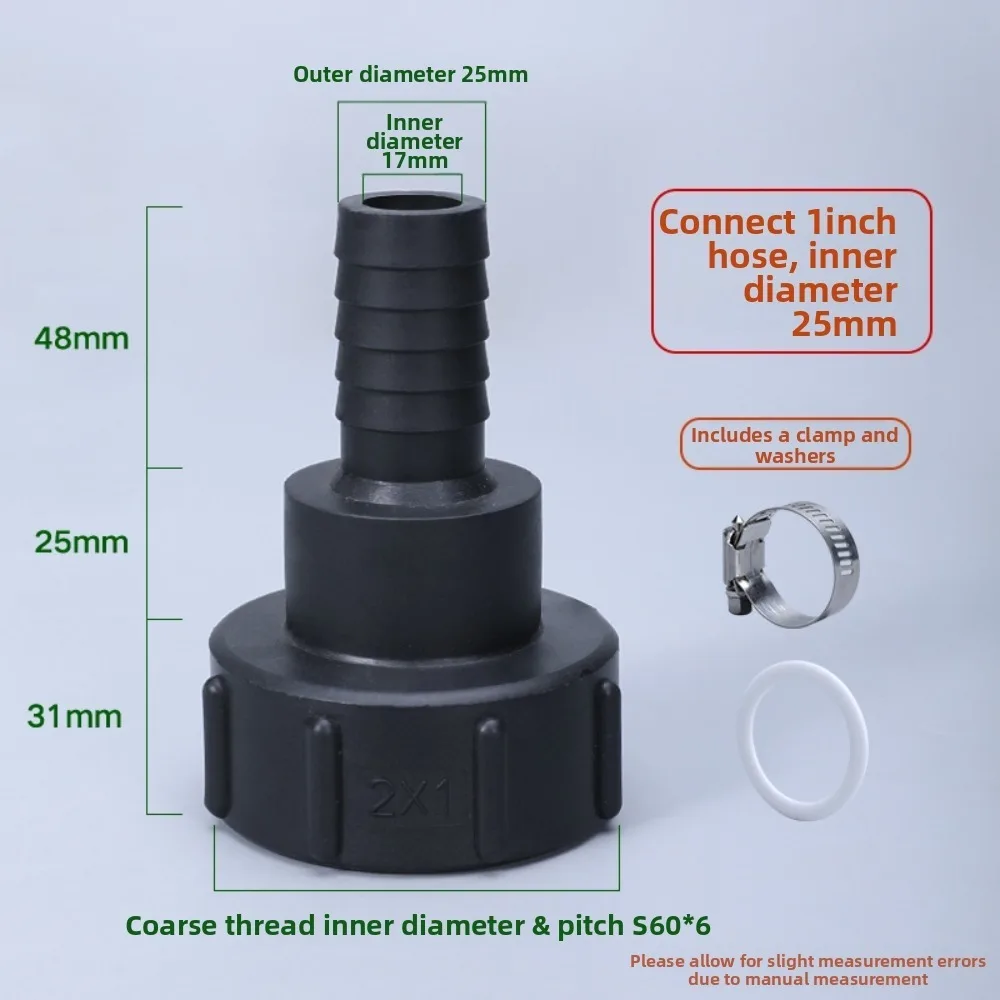 New Plastic IBC Tank Adapter with Clamp S60x6 Coarse Thread Hose Barb Fitting Black Threaded Cap Adapter for Chemical Barrel