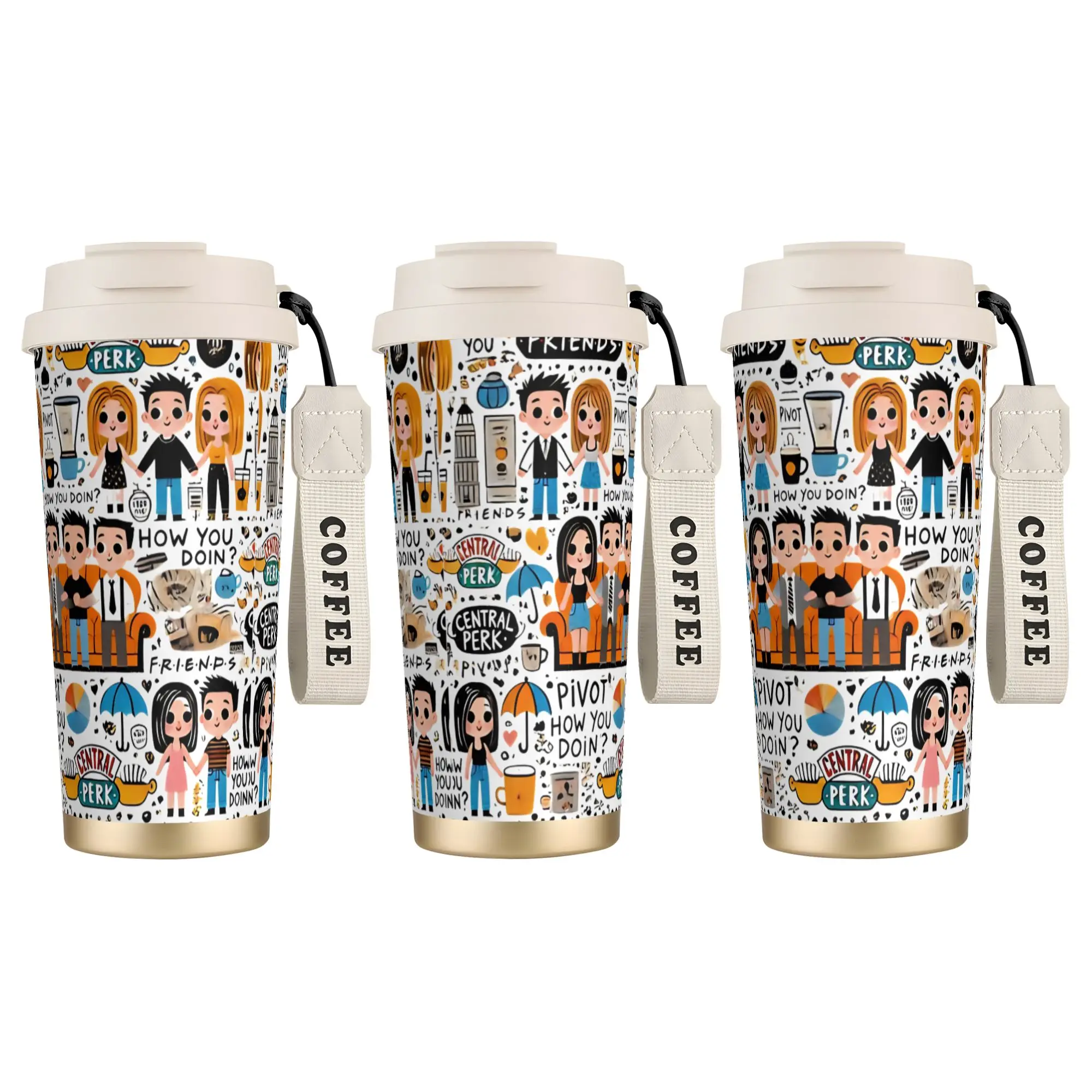 Stainless Steel Tumbler Friends TV Show Iconic Moments Doodle Art Thermal Mugs With Straws  Large Capacity Coffee Mug
