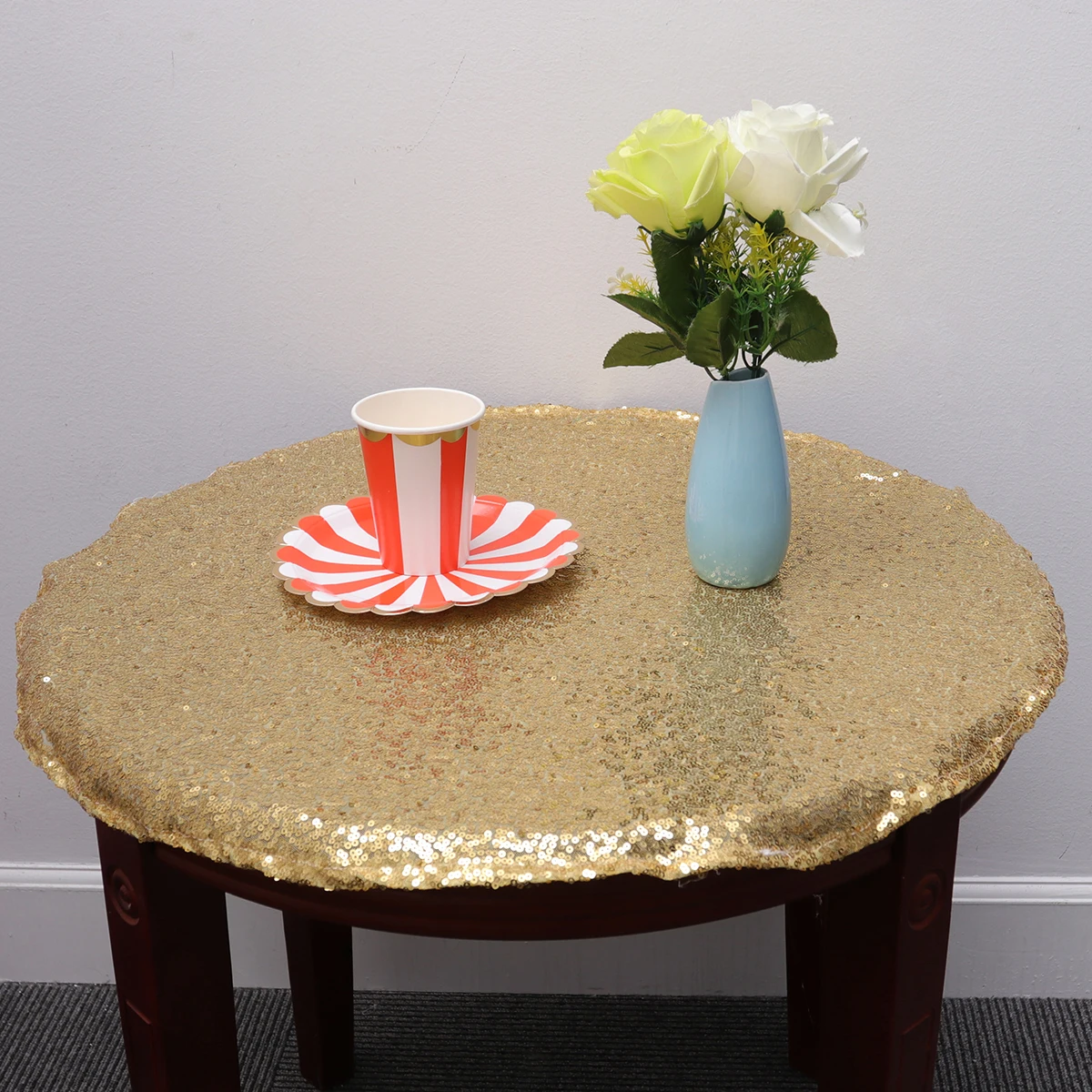 

Sequin Tablecloth Circle Tablecloths Cover for Wedding Pearlescent Round Runner