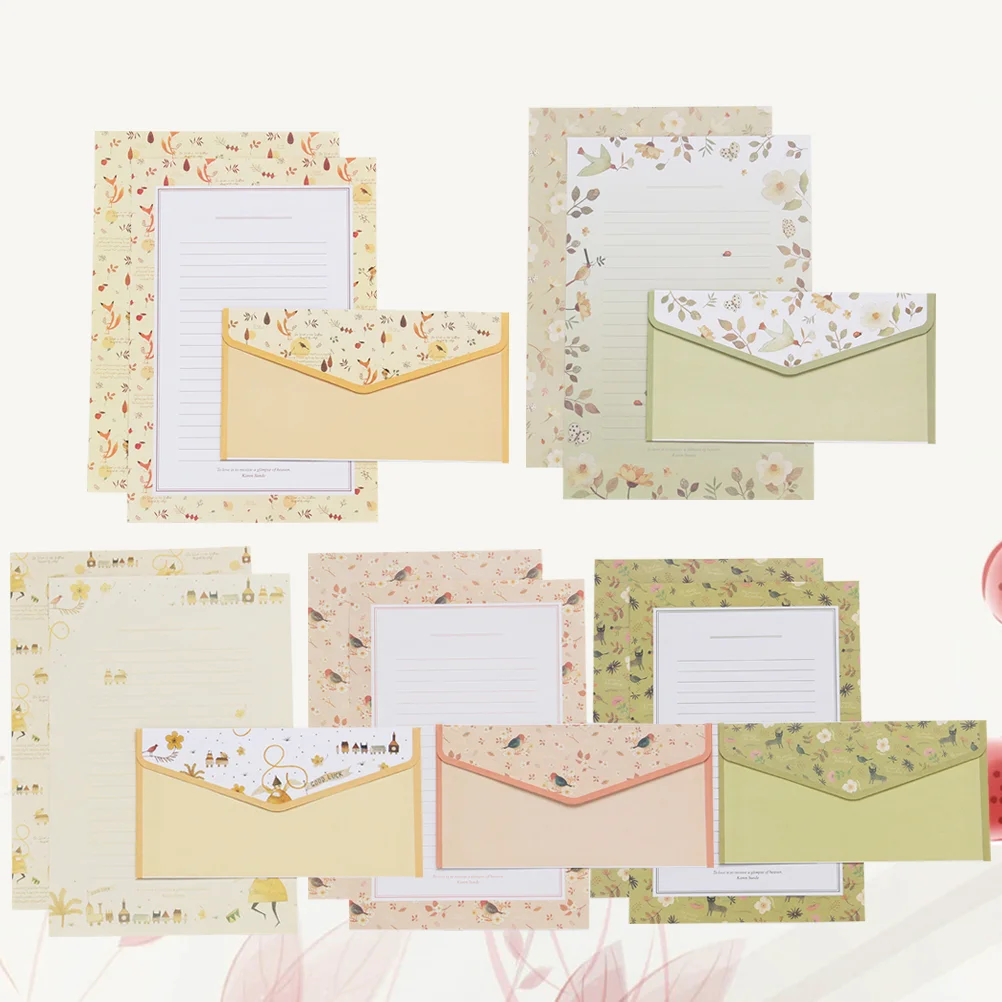 Set/45 buah kertas alat tulis bergaris kertas surat lucu Jepang dengan amplop pria Pastel