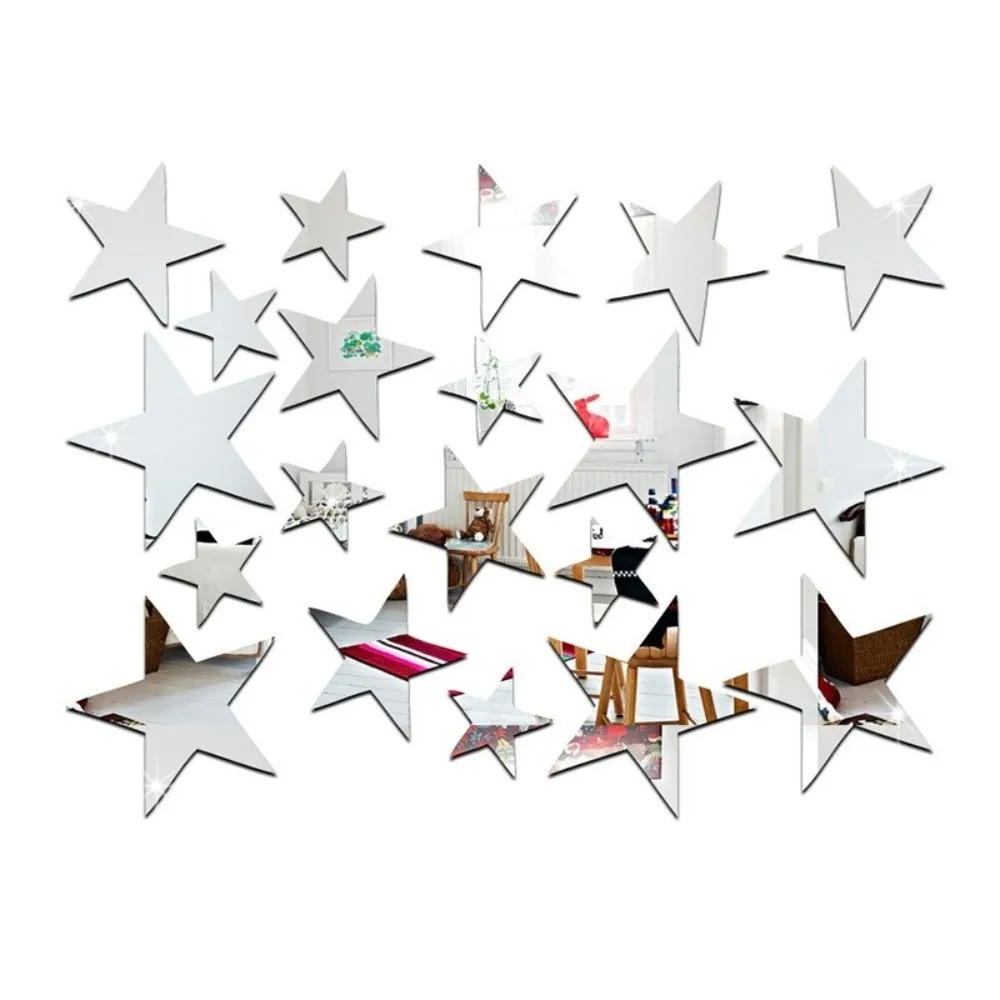 20pcs Acrylic Star Wall Stickers Self Adhesive Mirror Finish Acrylic Star Stickers 3D Effect Reflective Surface
