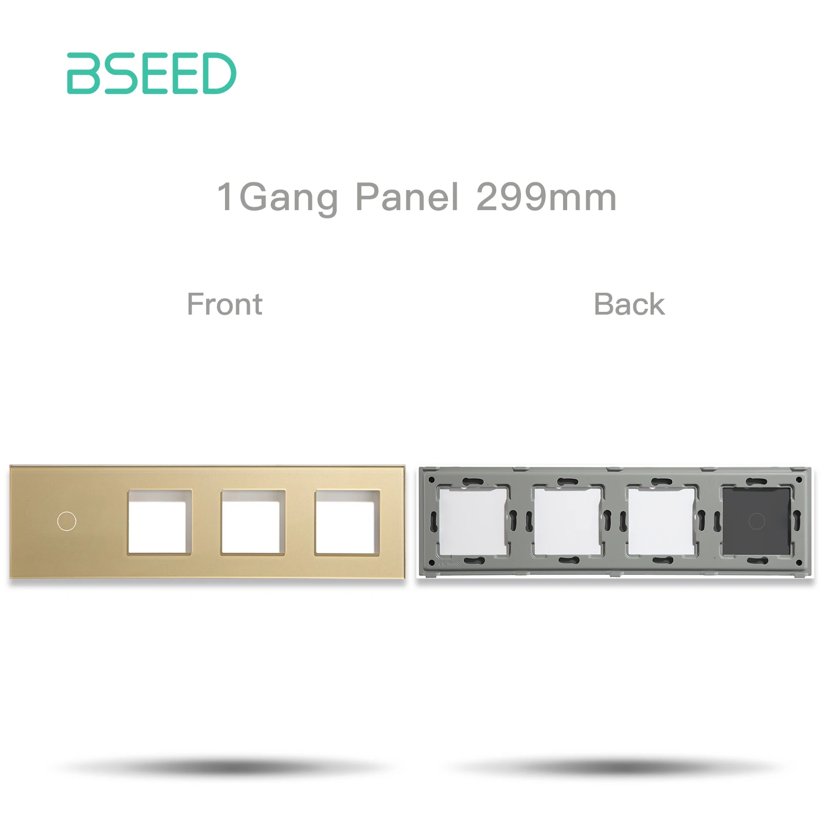 BSEED EU Standard 1/2/3Gang Plus Triple Frame Touch Switch Crystal Panel With Metal Frame DIY Part 299mm Glass Frame Only
