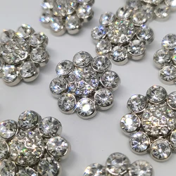 21MM Silver Luxury Rhinestone Flower Buttons Of Clothing Decor Crafts Metal Button Maker Sewing Accessories Apparel Needlework