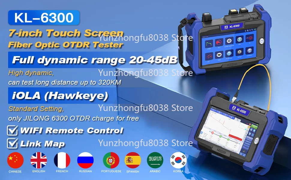 KL-6300 OTDR مدمج في iLOA OPM OLS VFL RJ45، اختياري (GPS WiFi) الألياف النشطة PON المجال الزمني البصري Refle #4