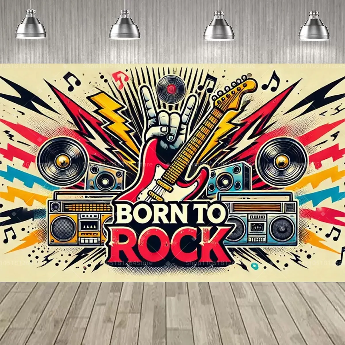 Rock Roll Music Theme Party Decoration Backdrop  Music Event Guitar Microphone Drum Party Decoration Banner Party Supplies - Image 4