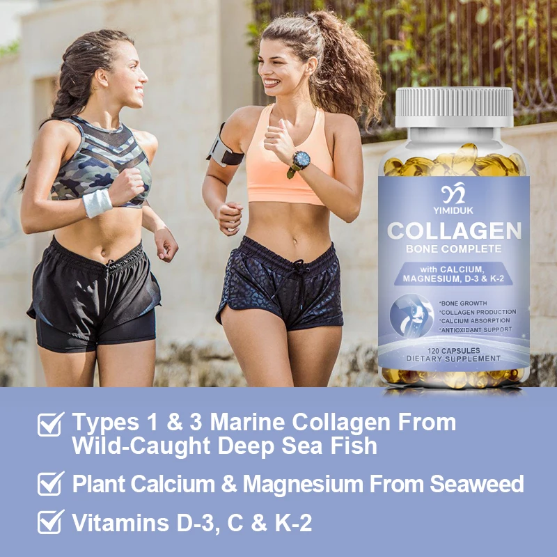 Collagen Bone Complete Capsules Formula with Plant Calcium & Magnesium for Bone Growth Collagen Production Calcium