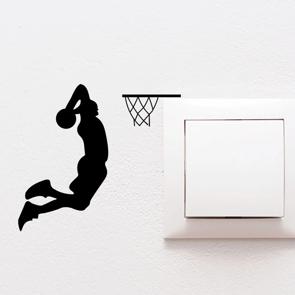 Cartoon Basketball Dunk Switch Sticker For Kids Room Socket Wall Decoration Decals Bedroom Decor Self-adhesive Home Funny Mural