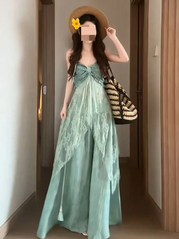 

Летний модный пляжный комплект 2026: топ на бретельках и брюки с широкими штанинами, маленький размер, женский, удобный, из смесового хлопка