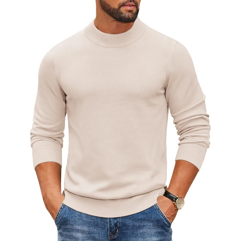 

2026 Men's Mock Turtleneck Ribbed Knit Pullover Sweater Casual Heavyweight Slim Fit Dress Sweater Warm Jumper Thermal Streetwear