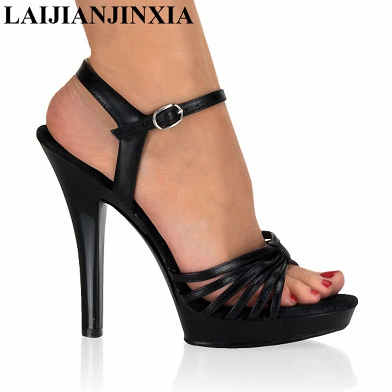 New Stiletto With Platform women fashion shoes 13cm High-heeled shoes black pu Dance Shoes motorcycle sandals