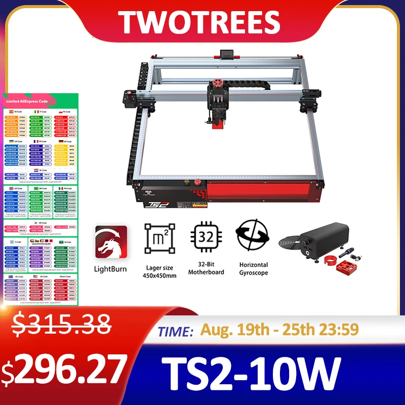 

Twotrees TS2 80W Laser Engraver WiFi Offline Control Air Assit System Flame Detection CNC with Limit Switch Fit GRBL LightBurn