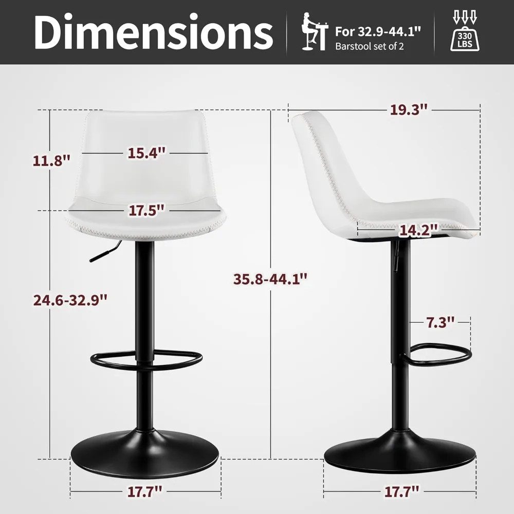 Регулируемые барные стулья Набор из 2-х барных стульев из кожи из микрофибры со спинкой/металлическим основанием Поворотные высокие барные стулья Heavy Du