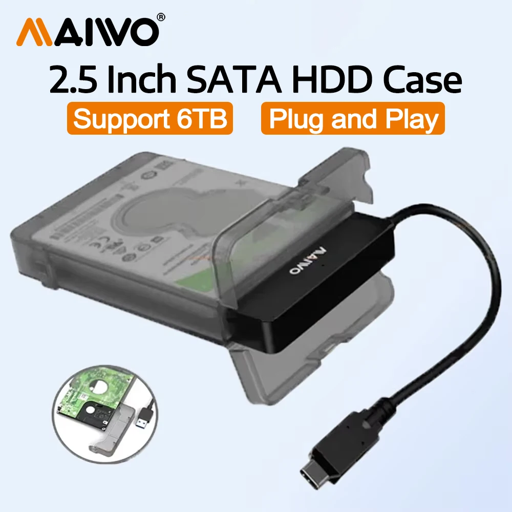 

MAIWO 2.5 Inch SATA SSD Hard Drive Enclosure 6TB USB 3.0 HDD Adapter External Box 5Gbps HDD SSD Case Support UASP for PC Laptop