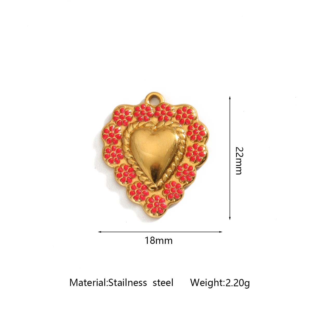 3pcs 18k Stainless Steel Vintage Color Flower Enamel Heart 3D Charm DIY Necklace Earrings Bulk Jewelry Making Supplies Wholesale