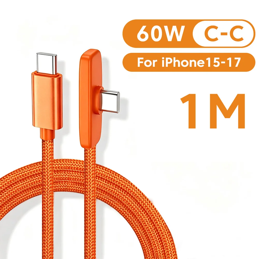 90 °   Elbow Mobiele Telefoon Datakabel 60W/100W Snelladen USB C naar Type C Kabel voor Samsung Xiaomi Oneplus USB Type C Kabel