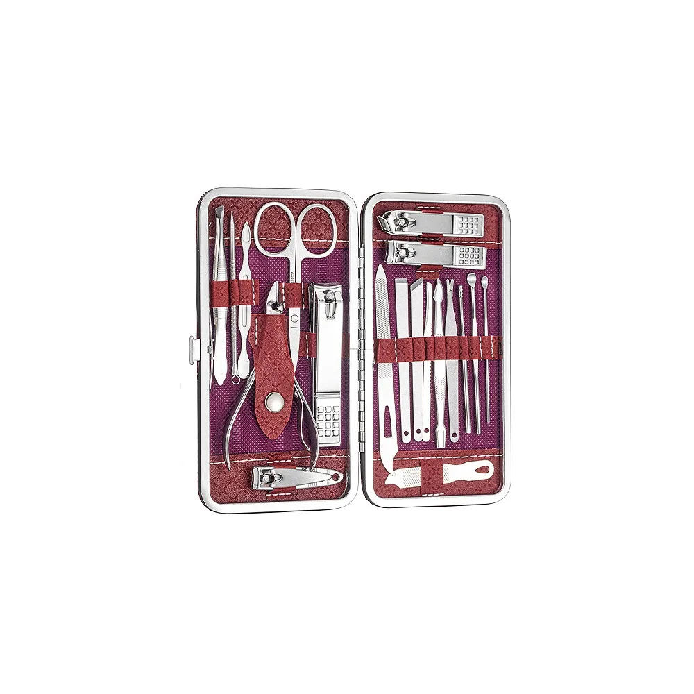 19Pcs Fashion Stainless Steel Nail Clippers Set Foot Trimming Home Manicure Kits Leather Sleeve Beauty Nail Sanding Tool Gift