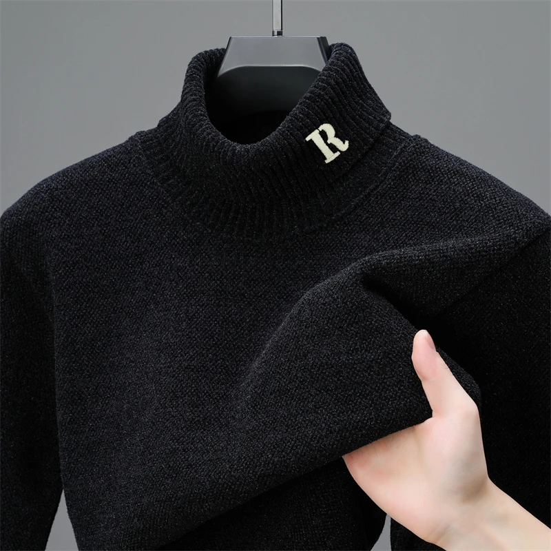 2024Luxury Brand Men Pullover Knitted Sweater Winter New Korean Style Trend Letter Embroid Plush Thickening High collar Pullover