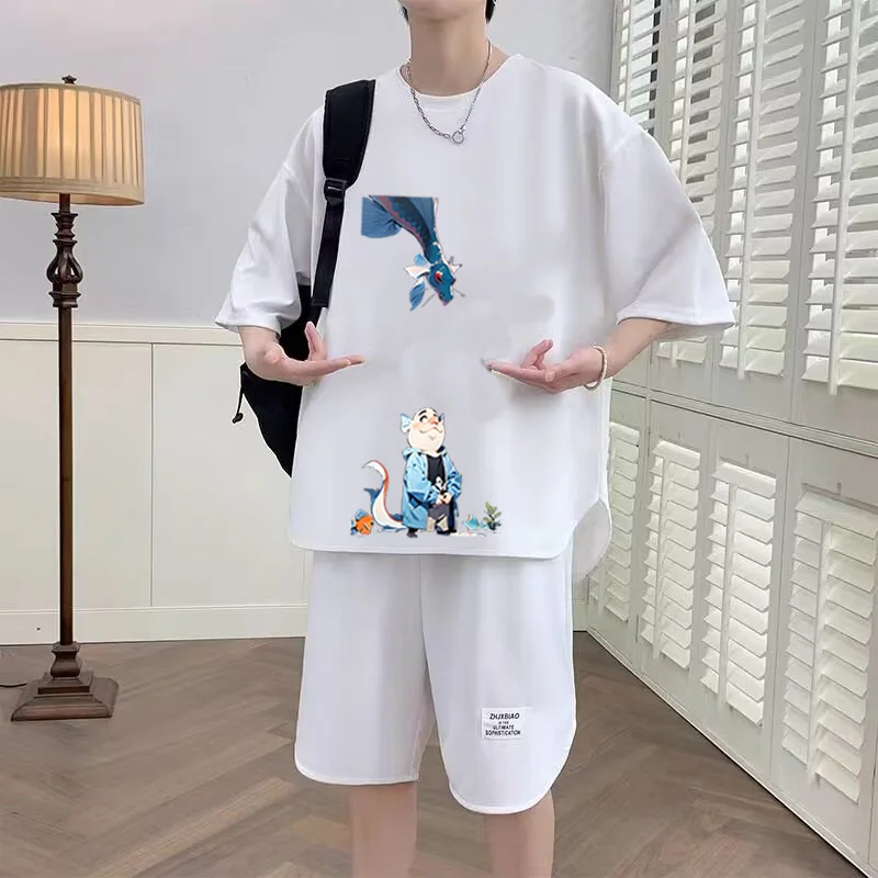 

Summer New Casual Versatile Hong Kong Sle INS Set for Teenage Boys Trendy Brand ort Sve T-irt And orts Ensemble