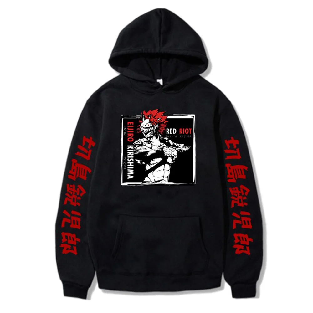 

Толстовка с капюшоном в стиле японского аниме Red Riot Kirishima Eijir, толстовки с графическим принтом для фанатов, повседневная флисовая мужская/женская одежда с длинными рукавами