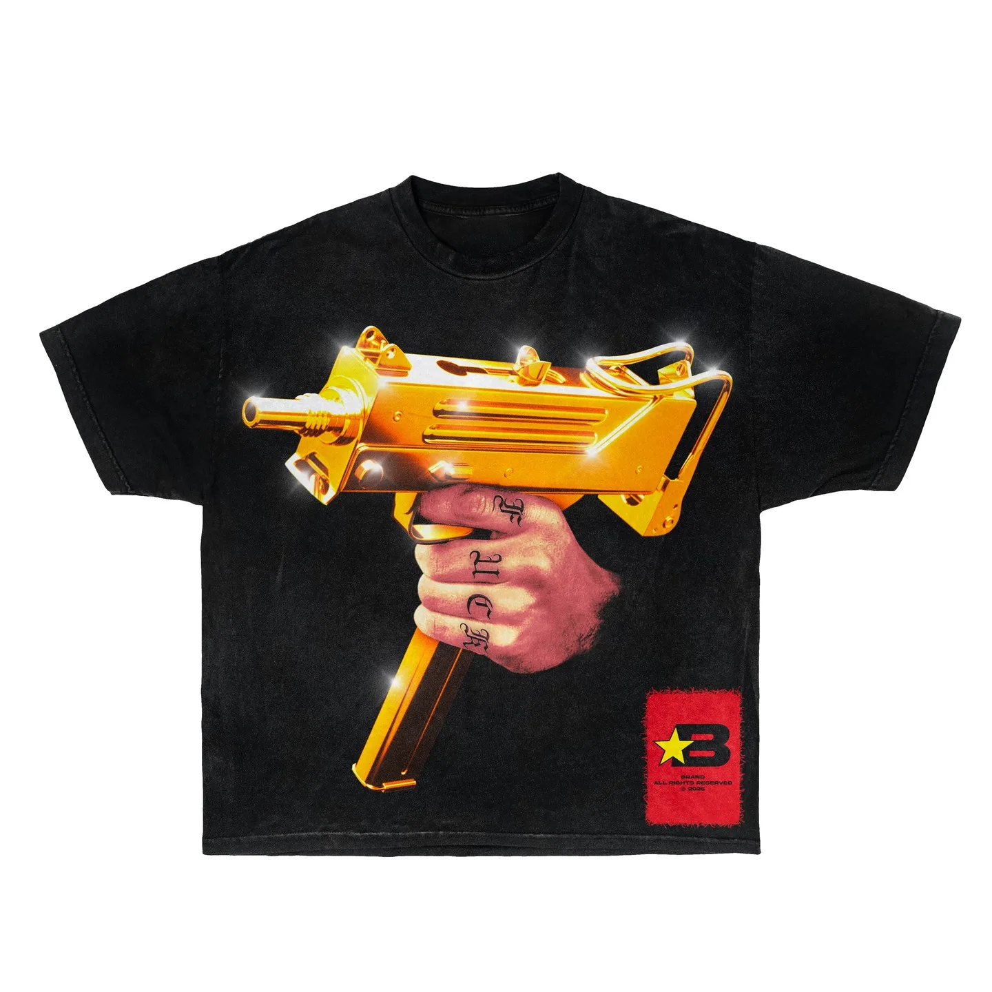 

Harajuku Gold Uzi Graphic t shirts Y2K Clothes Men Women High Quality Embroidery Oversized T Shirt Casual Short Sleeve Tops