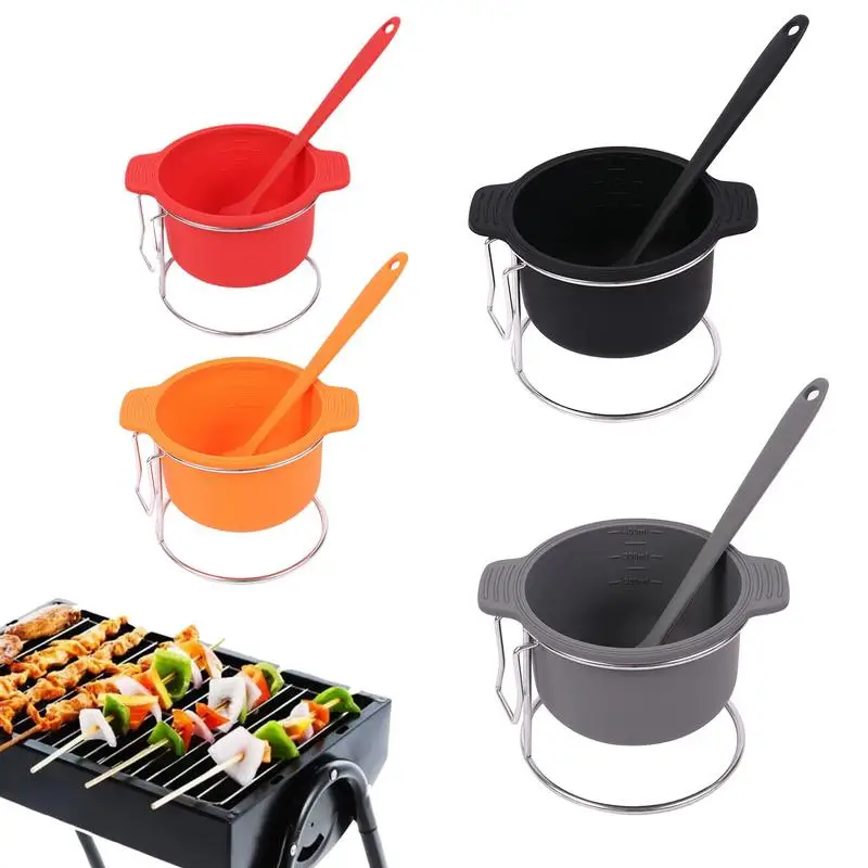 Pinch Bowls Silicone Prep Bowls with Brush and Rack BBQ Accessories Reusable Kitchen Condiment Snack Bowls for Seasoning Dip