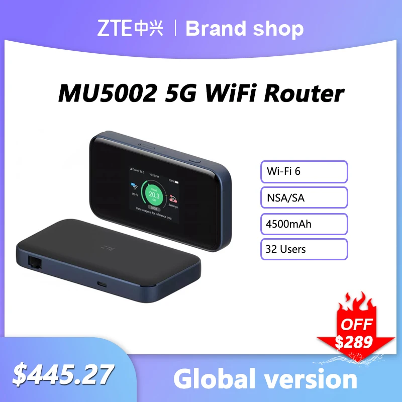 

NEW Original ZTE MU5002 5G wifi router portable hotspot cat22 Gigabit router with sim card slot 4500mAh battery Max 32 Users