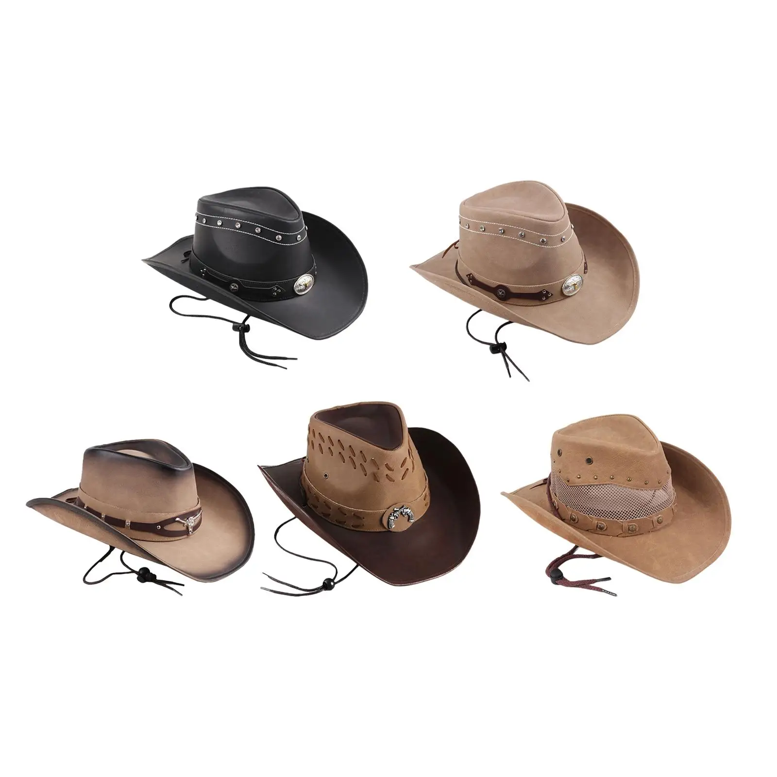 Western Cowboy Hat with String Wide Brim Classic for Women Men Holiday Role Play