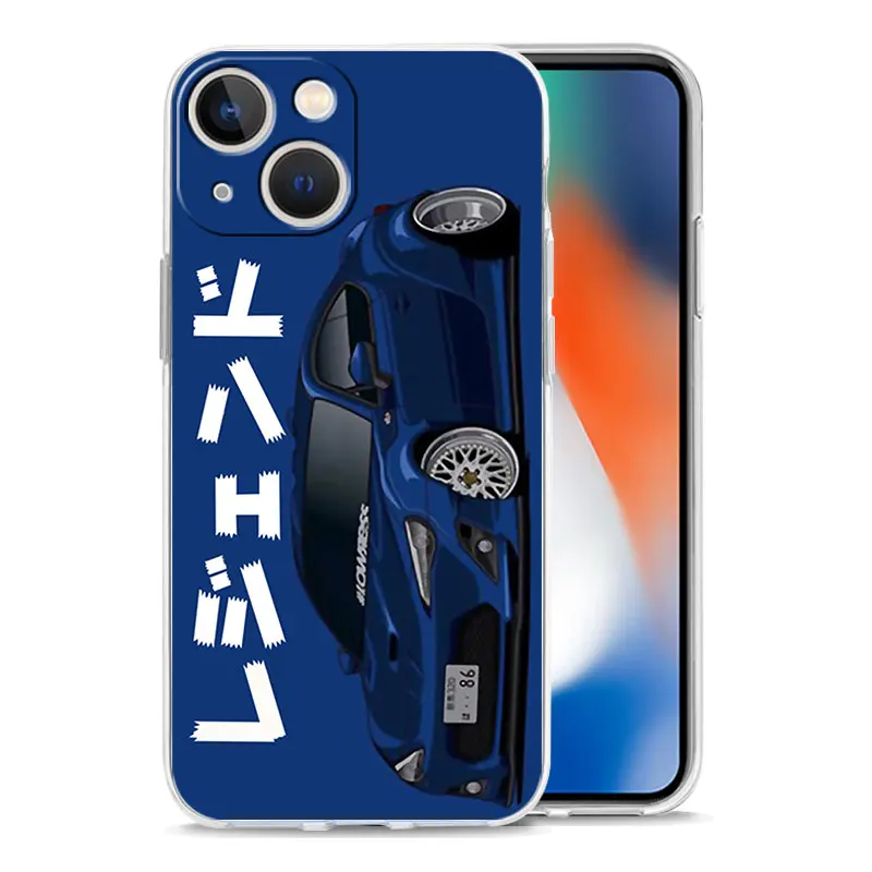 Luxury Phone Case For iPhone 15 14 13 12 11 Pro Max XS X XR 7 8 Plus Soft Clear Shockproof Cover JDM Tokyo Drift Sports Car