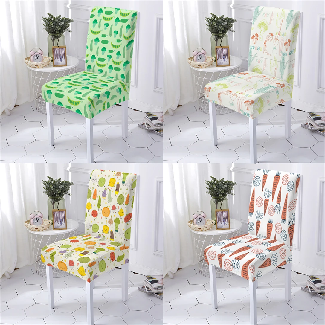

Cartoon Fruit Style Stretch Spandex Chair Covers Vegetable Pattern Seat Case Sretch Chairs Covers For Banquet Home Stuhlbezug
